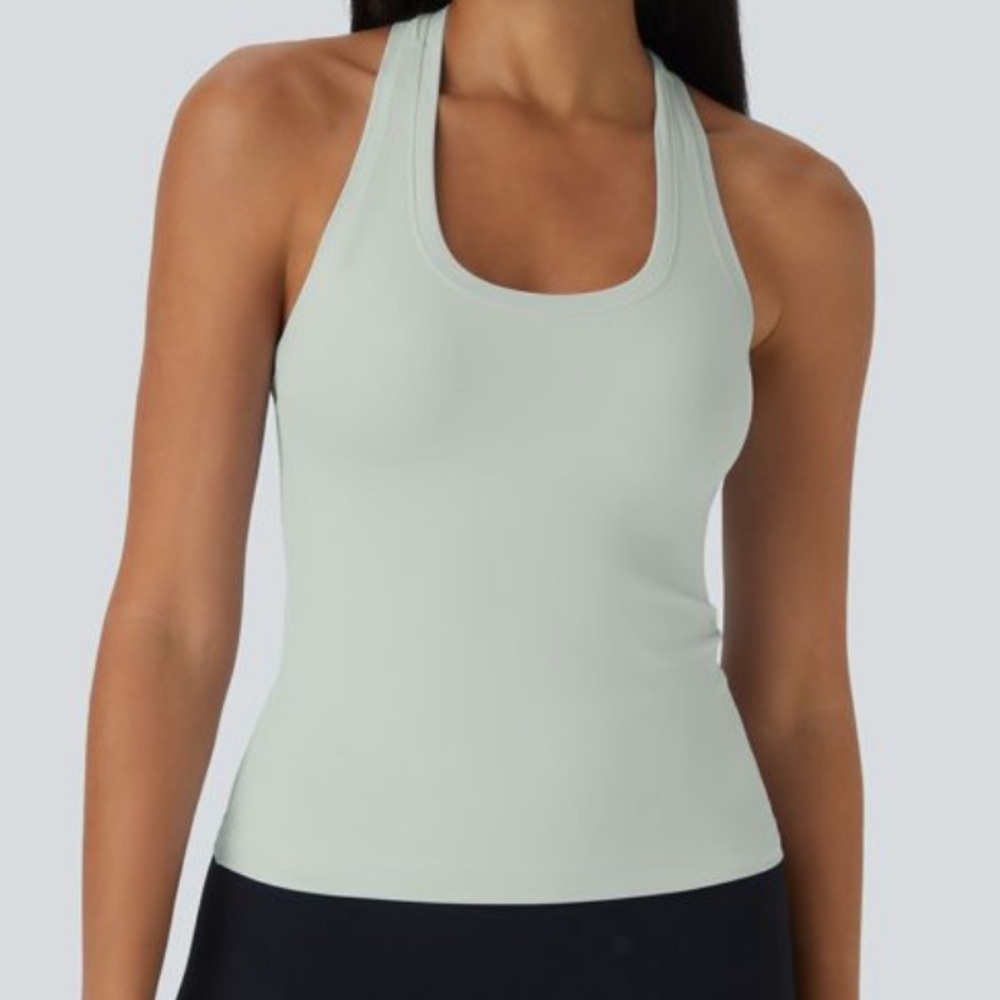 Halara Solid Stretchy U Neck Racerback Workout Tank Top Pistachio Green
